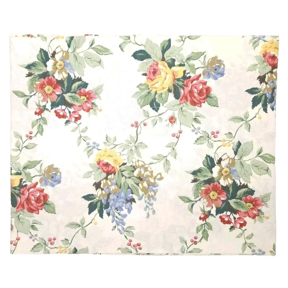 VTG Croscill Valance Curtain Floral Lined Shabby Cottage Romantic 88x18 2pcs USA